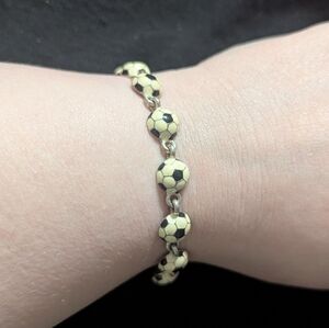 Vintage Black And Cream Enamel Soccer Ball Statement Bracelet